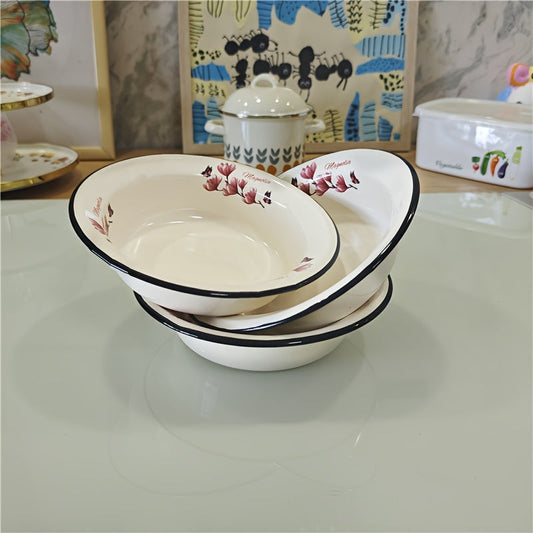 FlowerEnamel Ensemble de 3 bols en émail – Design floral vintage, résistant aux rayures