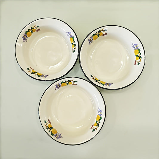 FlowerEnamel Ensemble de 3 bols en émail – Design floral vintage, résistant aux rayures