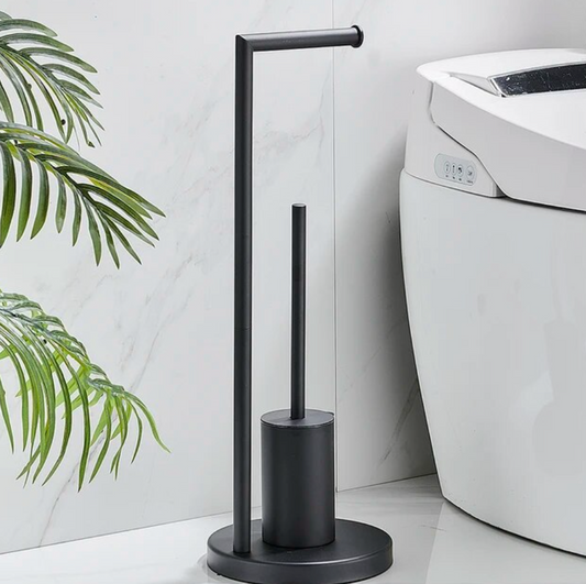 Support de papier toilette Flushy avec brosse – Gain de place et polyvalent pour les salles de bains modernes