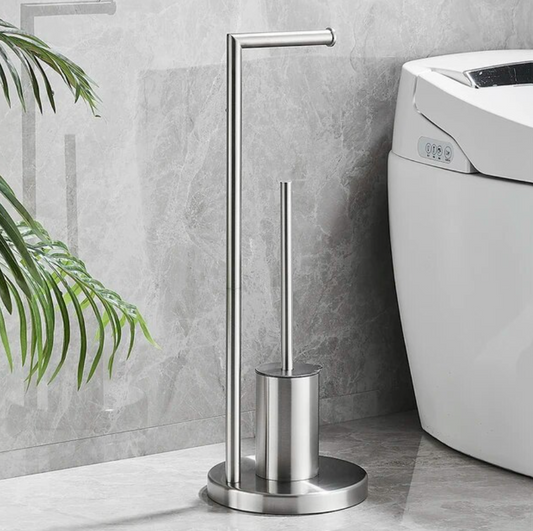 Support de papier toilette Flushy avec brosse – Gain de place et polyvalent pour les salles de bains modernes