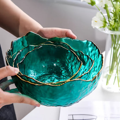 Ensemble de bols en verre GlassLuxe avec bord doré – Bols de service élégants et sans plomb pour salades, collations et desserts