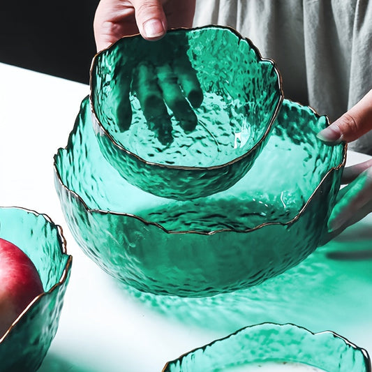 Ensemble de bols en verre GlassLuxe avec bord doré – Bols de service élégants et sans plomb pour salades, collations et desserts