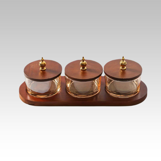 GlassSet Ensemble de bols à snacks en verre avec plateau en bois d'acacia – Bols élégants pour snacks, fruits et desserts