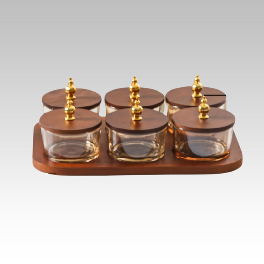 GlassSet Ensemble de bols à snacks en verre avec plateau en bois d'acacia – Bols élégants pour snacks, fruits et desserts
