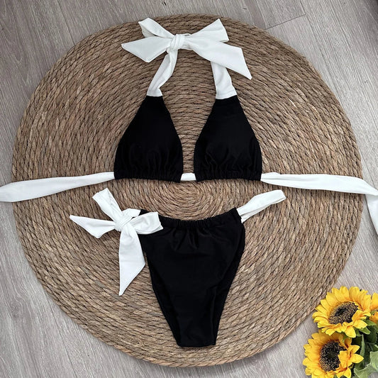 Bikini Halter Noir/Blanc