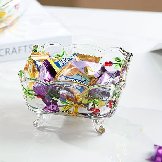 Bol en verre fait main avec motif floral – Bol décoratif luxueux pour le salon ou la salle à manger