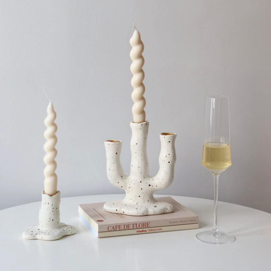 Bougeoir en céramique fait main – Design artistique avec des points, décoration moderne et traditionnelle – Deux options de taille