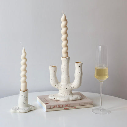 Bougeoir en céramique fait main – Design artistique avec des points, décoration moderne et traditionnelle – Deux options de taille