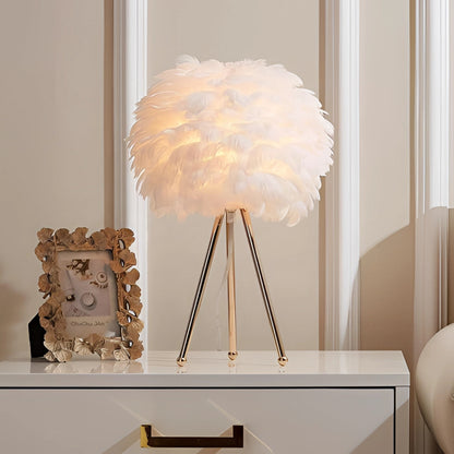 Lampe de table LED en plumes – Lumière dimmable, design luxueux pour le salon