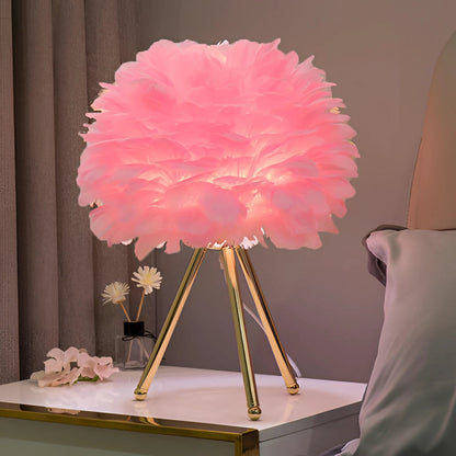 Lampe de table LED en plumes – Lumière dimmable, design luxueux pour le salon