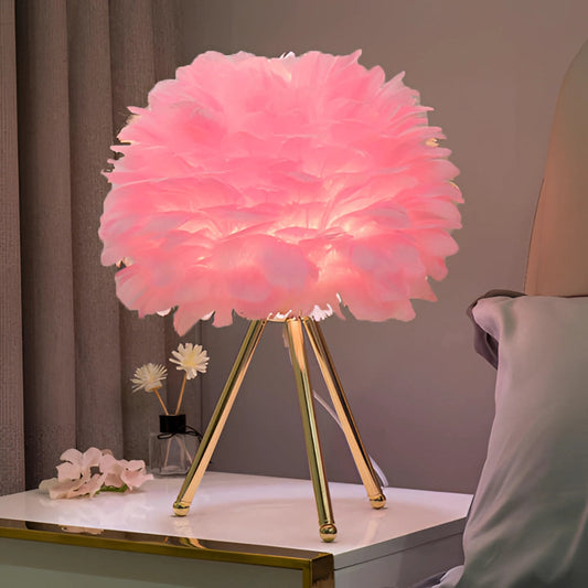 Lampe de table LED en plumes – Lumière dimmable, design luxueux pour le salon