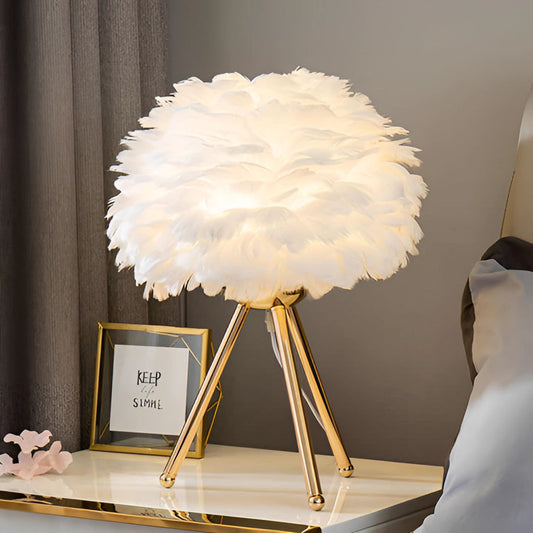 Lampe de table LED en plumes – Lumière dimmable, design luxueux pour le salon