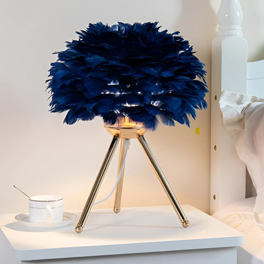 Lampe de table LED en plumes – Lumière dimmable, design luxueux pour le salon