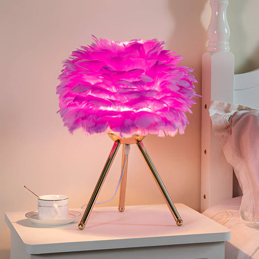 Lampe de table LED en plumes – Lumière dimmable, design luxueux pour le salon
