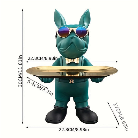 Porte-clés Jan Bulldog Français Sculpture – Plateau en résine artistique pour clés et décoration