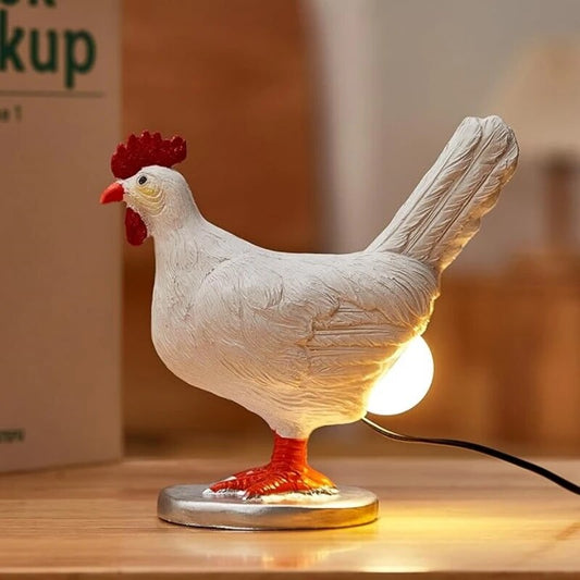 Lampe de table Jasper en forme de poule - Luminaire décoratif LED original, fonctionnant sur piles, design compact