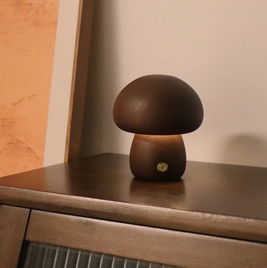 Lampe de Table Champignon en Bois Sans Fil – Éclairage LED Portable et Durable pour Chambre ou Salon