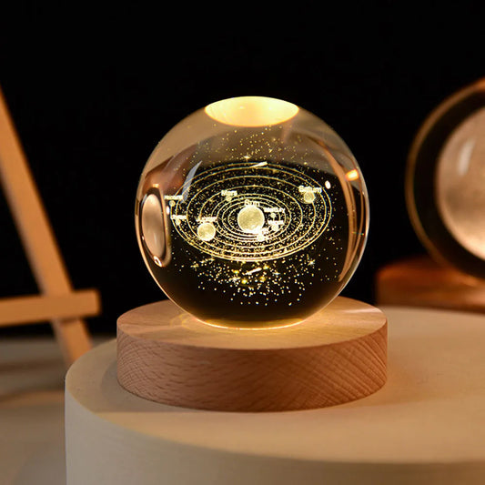 Globe Solaire en Cristal – Élégante Décoration en Verre avec Système Solaire Gravé au Laser