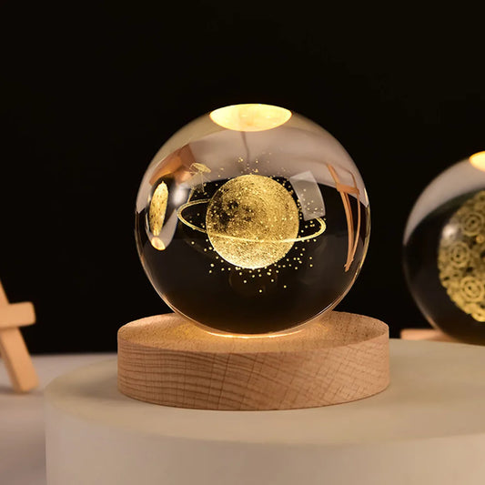 Globe Solaire en Cristal – Élégante Décoration en Verre avec Système Solaire Gravé au Laser