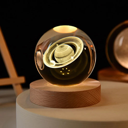 Globe Solaire en Cristal – Élégante Décoration en Verre avec Système Solaire Gravé au Laser