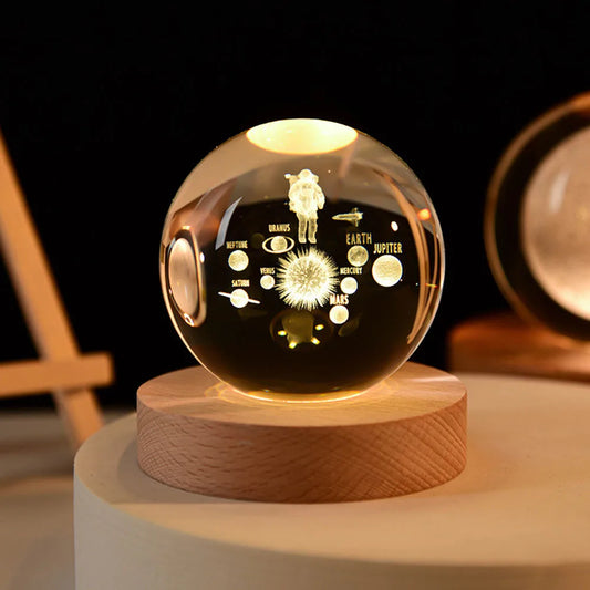 Globe Solaire en Cristal – Élégante Décoration en Verre avec Système Solaire Gravé au Laser
