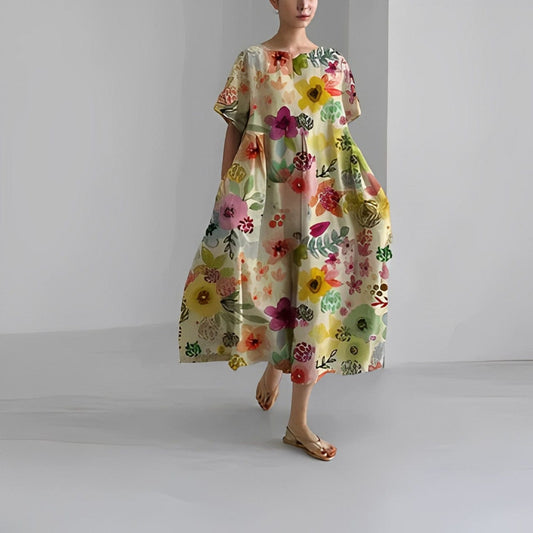 Robe Florale Confortable en Polyester – Femme – Rose