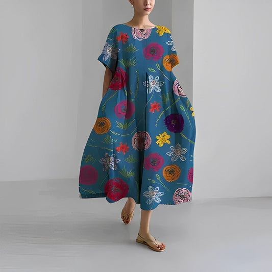 Robe Florale Confortable en Polyester – Femme – Rose