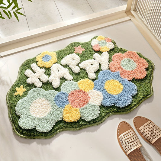 Tapis de bain en peluche Luca avec un élégant motif floral – Confort & absorption rapide de l'humidité