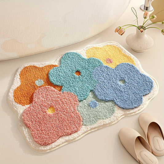 Tapis de bain en peluche Luca avec un élégant motif floral – Confort & absorption rapide de l'humidité