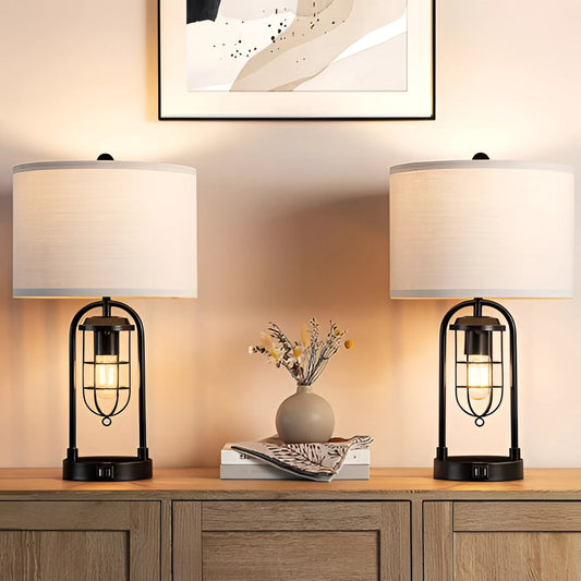 Lampes de bureau LED modernes avec design à double ampoule et ports USB – Dimmables, base en métal, ensemble de 2