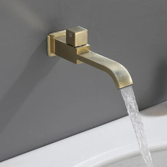 Robinet mural luxueux – Fini en or brossé avec vanne en céramique pour salles de bains contemporaines