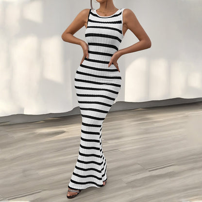 Robe Moulante à Rayures en Maille - Femme - Orevia