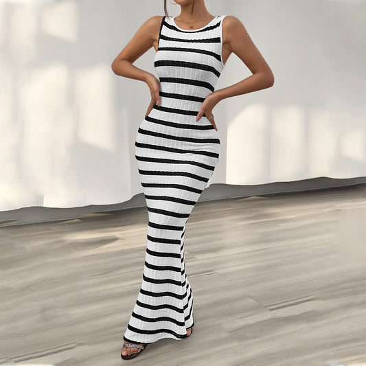 Robe Moulante à Rayures en Maille - Femme - Orevia
