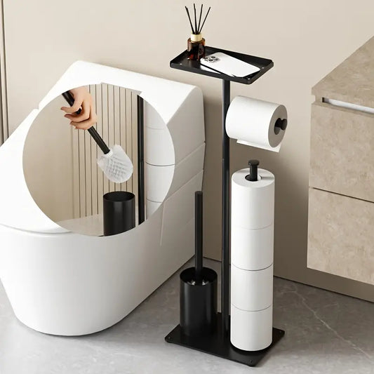 Support de papier toilette gain de place avec brosse intégrée – Élégant et fonctionnel pour les salles de bains modernes