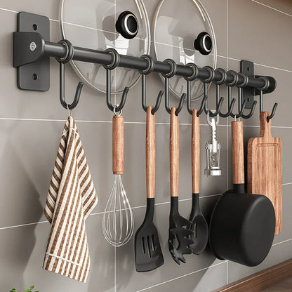 Barre de crochets de cuisine premium – Organisateur en acier monté au mur pour un rangement gain de place