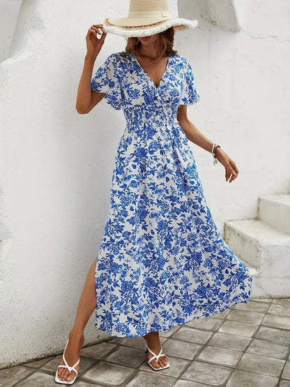 Clara - Robe maxi à manches courtes imprimées