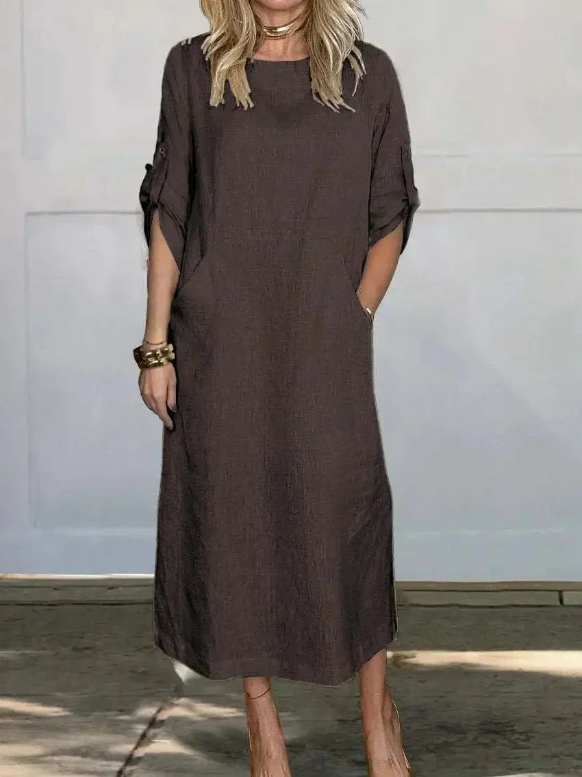 Robe Maxi Élégante en Coton et Lin – Femme – Hanna