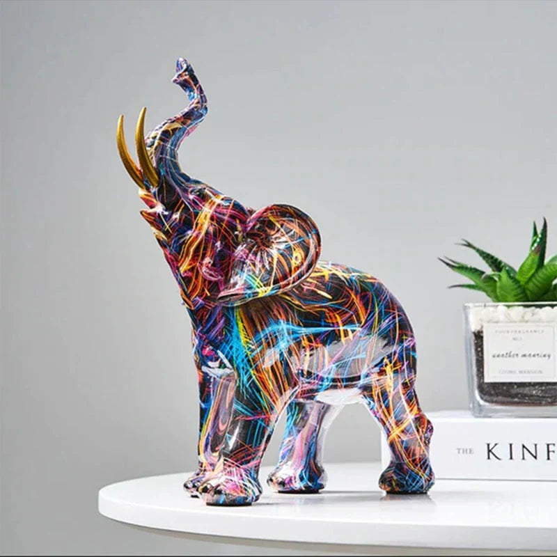 Sculpture d'éléphant colorée | Décoration d'art abstrait