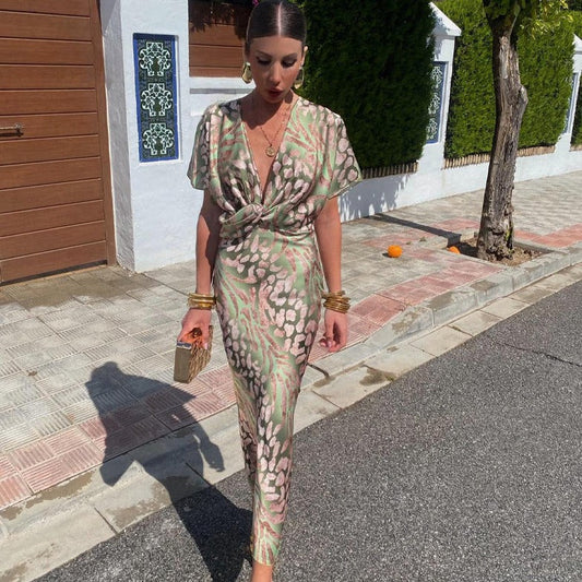 Robe Longue à Col en V Torsadé – Femme – Roxane