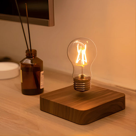 Lampe de bureau LED flottante – Lampe flottante magnétique avec base en noyer