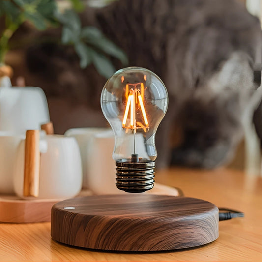 Lampe de bureau LED flottante – Lampe flottante magnétique avec base en noyer