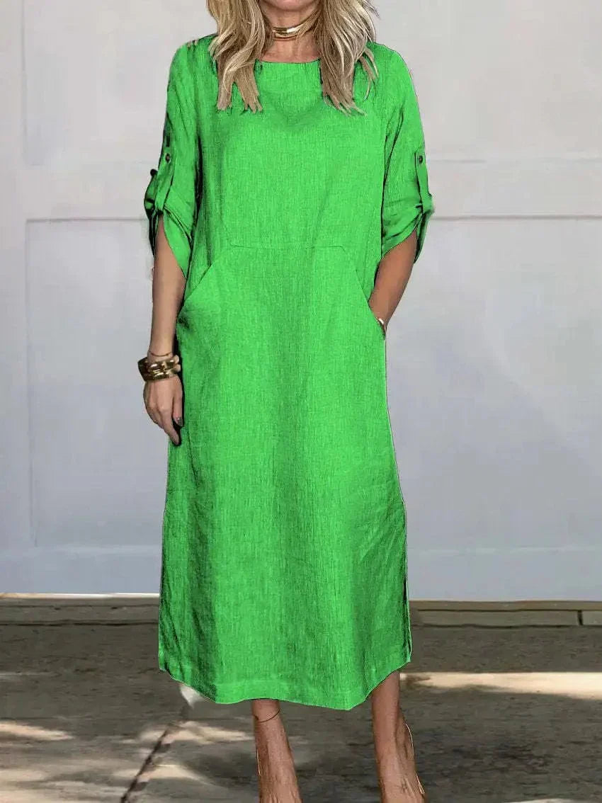 Robe Maxi Élégante en Coton et Lin – Femme – Hanna
