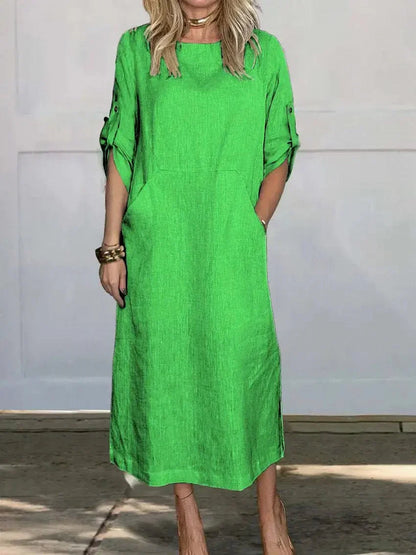 Robe Maxi Élégante en Coton et Lin – Femme – Hanna
