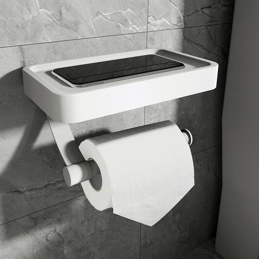Support de papier toilette SleekShelf en acier inoxydable avec étagère – Montage sans perçage