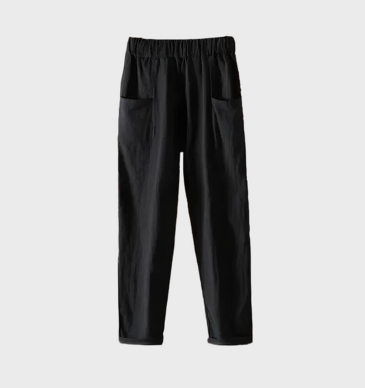 Aurélie - Pantalon Confortable En Lin À Coupe Droite Avec Poches Et Taille Volantée