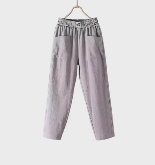 Aurélie - Pantalon Confortable En Lin À Coupe Droite Avec Poches Et Taille Volantée
