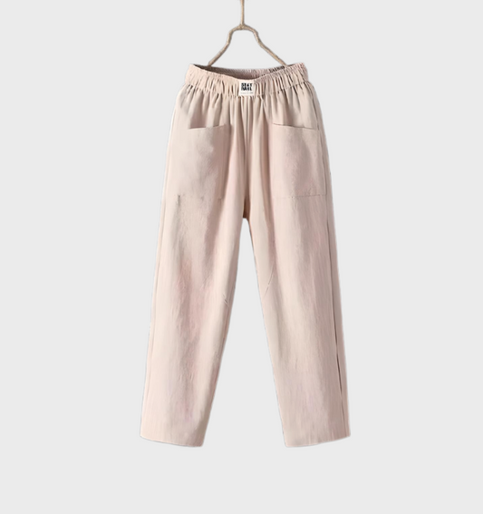 Aurélie - Pantalon Confortable En Lin À Coupe Droite Avec Poches Et Taille Volantée