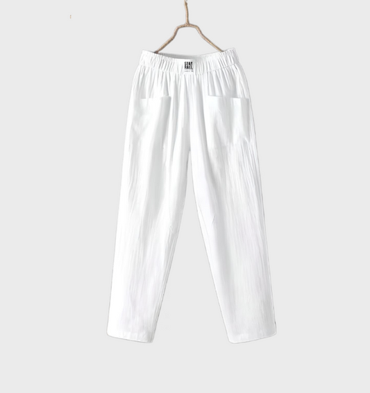 Aurélie - Pantalon Confortable En Lin À Coupe Droite Avec Poches Et Taille Volantée