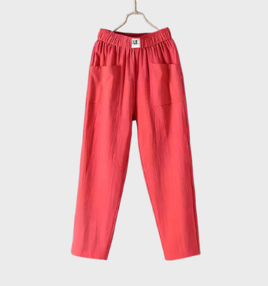 Aurélie - Pantalon Confortable En Lin À Coupe Droite Avec Poches Et Taille Volantée