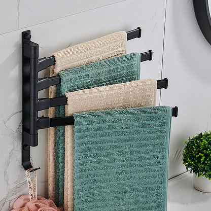 Porte-serviettes Towelly avec 4 bras – Design moderne en métal noir pour la salle de bain et la cuisine